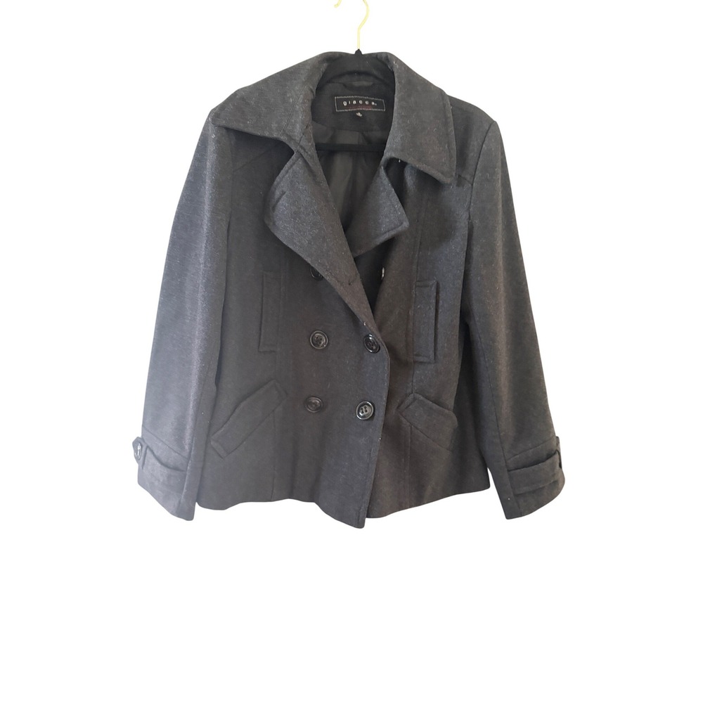 Giacca Gallery Womens Charcoal Grey Wool Blend Double‎ Breasted Pea Coat XL